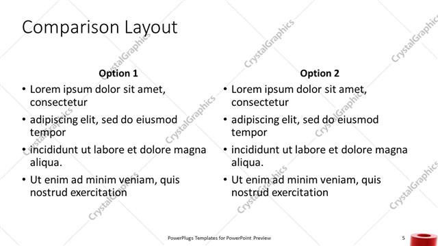 Comparison presentation slide layout