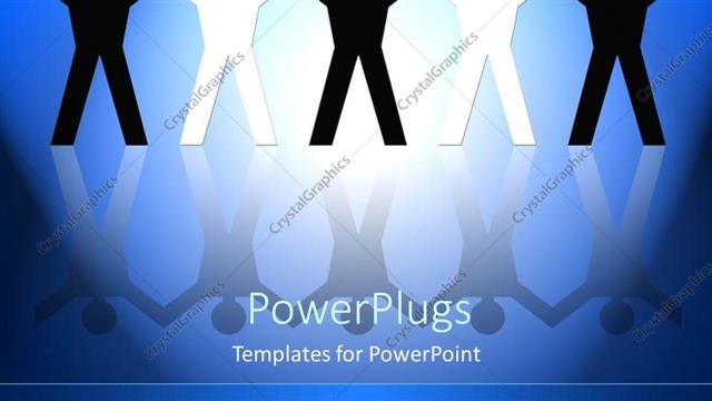  Presentation with diversify - Five paper figures on gradient blue and white reflective background