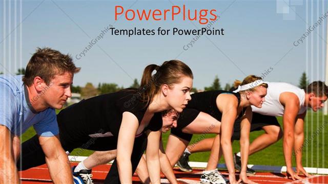  Presentation with race - Five people on a starting line for a race