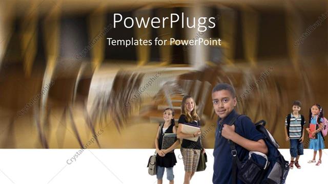  Presentation with students - Five school students holding bags and a blurry background