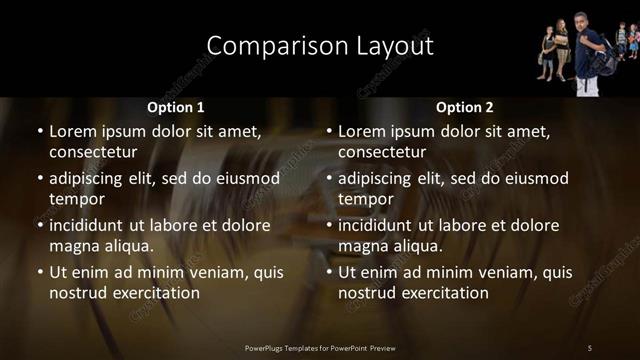 Comparison presentation slide layout