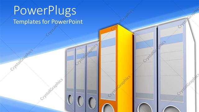  Presentation with silver - Five silver colored folders with a yellow folder in the middle