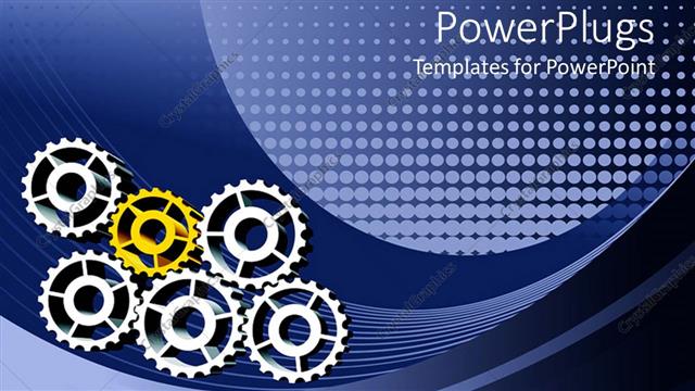  Presentation with mechanism - Five silver and one gold gears placed together to form working mechanism