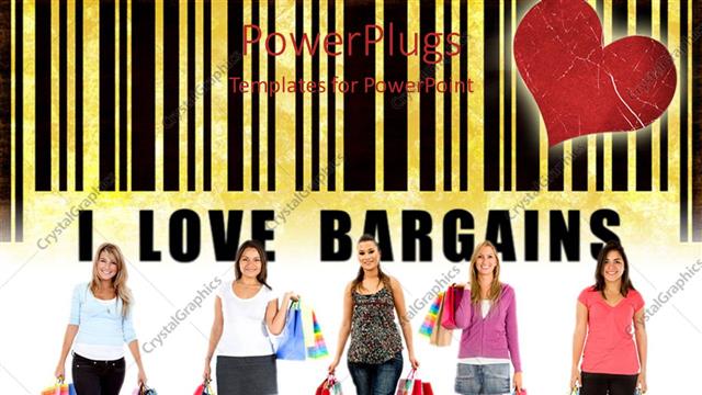  Presentation with females - Five smiling females holding shopping bags and a red heart