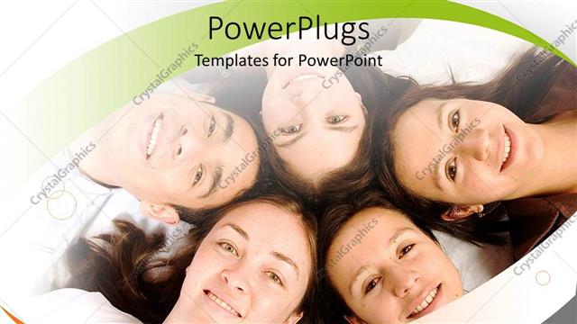  Presentation with posture - Five smiling humans with their heads together in a lying posture