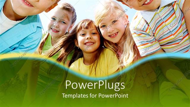  Presentation with happy - Five smiling kids, three girls framed by two boys with happy smiling faces