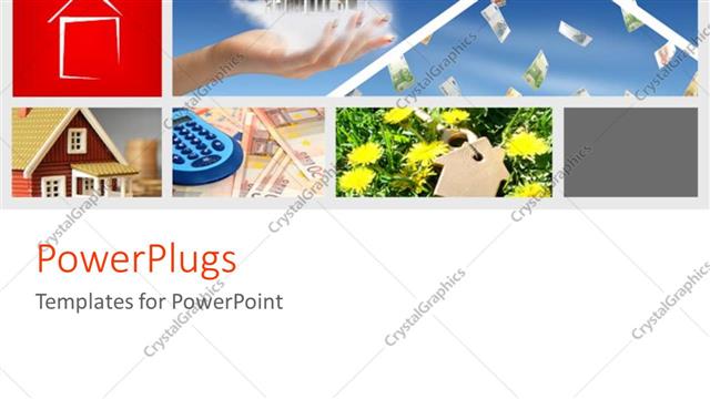  Presentation with invest - Five tiles of houses and flowers and a hand