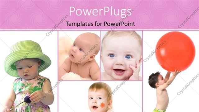  Presentation with babies - Five tiles with lovely children playing with toys and smiling