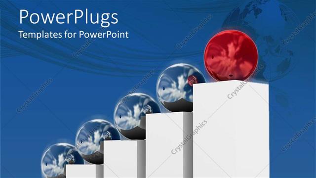  Presentation with red globe - Five white colored bars with four blue globe heads and one red one