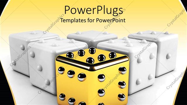  Presentation with white gold - Five white colored dice with one leading gold one