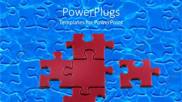  Presentation with partner puzzle - Five wine colored puzzle pieces on a blue background