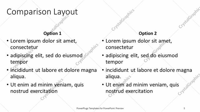 Comparison presentation slide layout