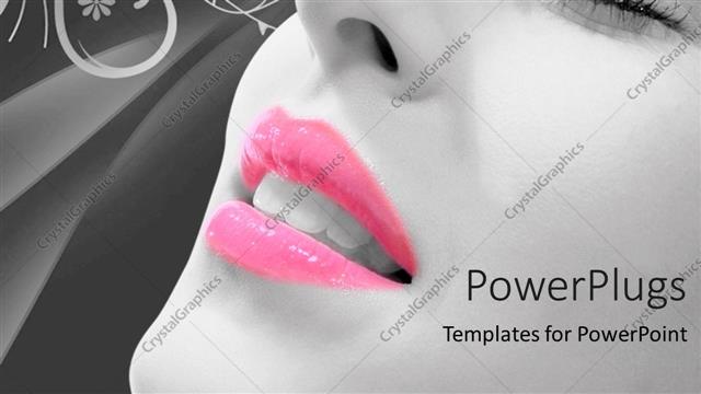  Presentation with lipstick - Floral background with close-up of woman with eyes closed and pink lipstick