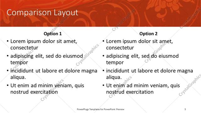 Comparison presentation slide layout