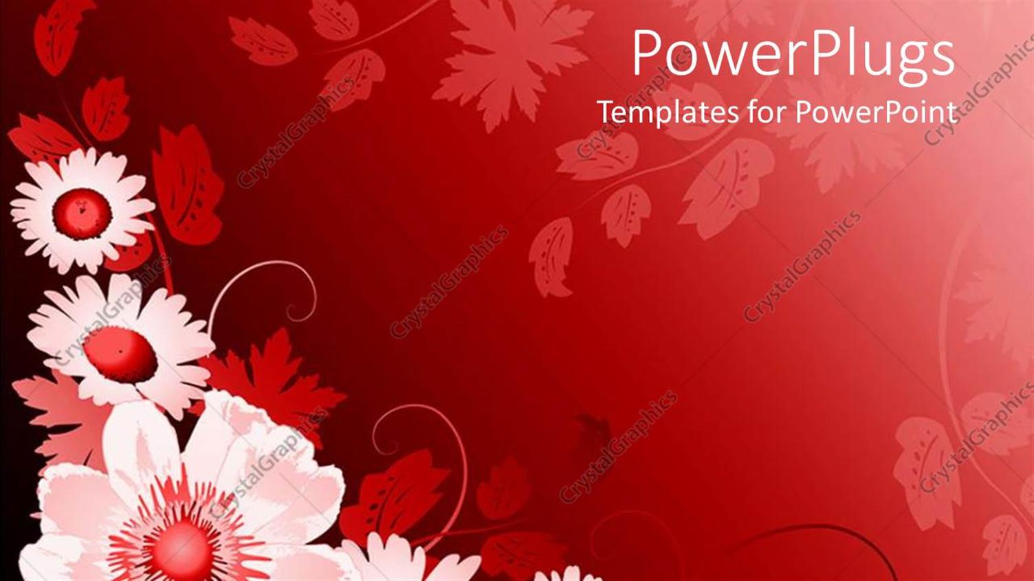 PowerPoint Template: floral pattern with white and red flowers in red