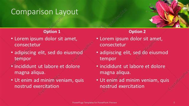 Comparison presentation slide layout