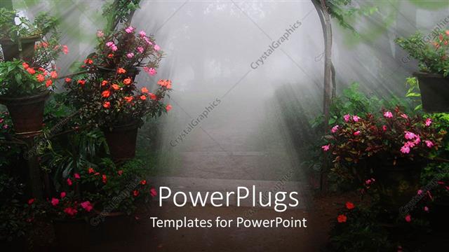  Presentation with mystical - Flowering vine archway, potted plants, sunshine