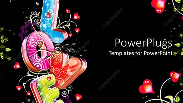  Presentation with flowery - Flowery multicolored word love with floral and hearts background
