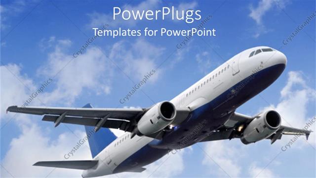  Presentation with transportation - Flying plane in the sky with white clouds, flying airplane