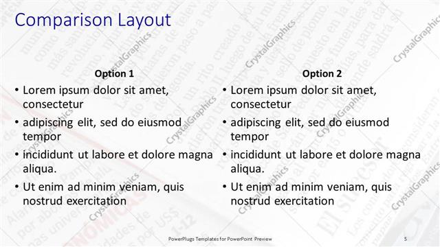 Comparison presentation slide layout