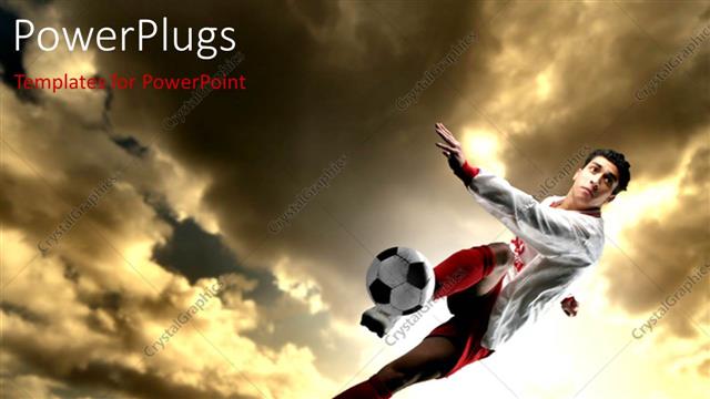  Presentation with soccer - A footbaler in air trying to kick