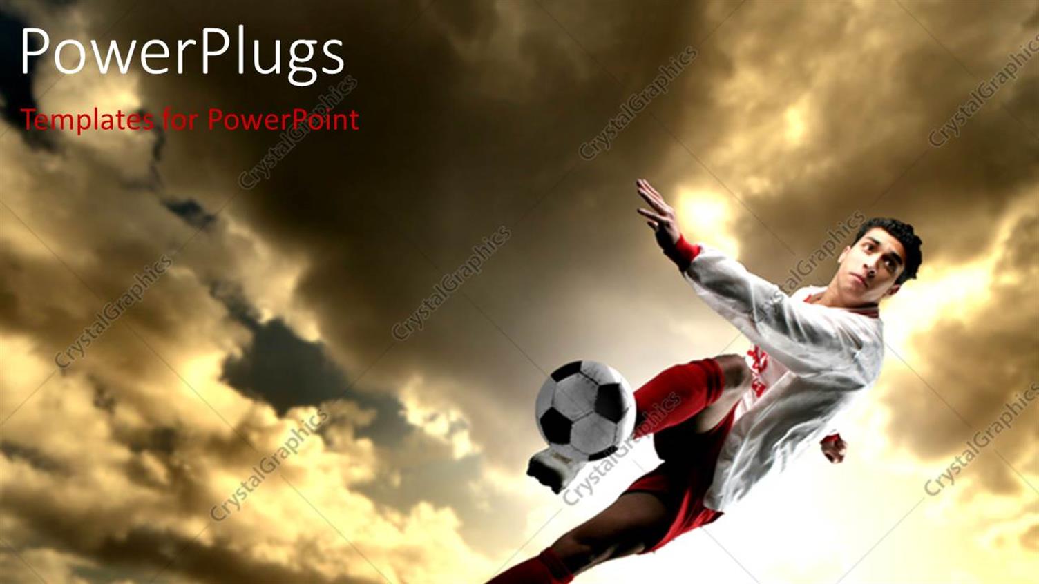 Featuring a Footbaler in Air Trying to Kick