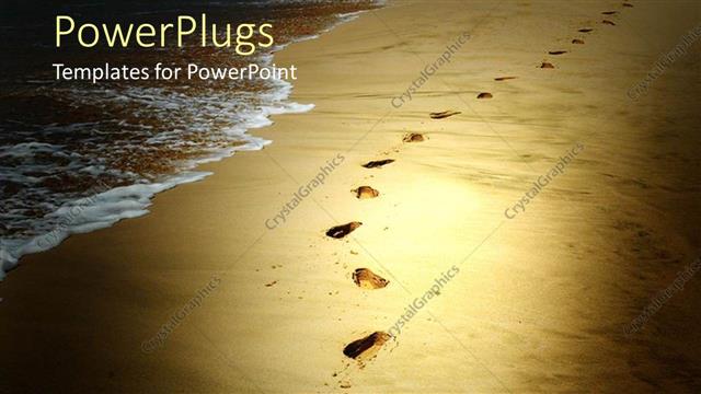  Presentation with footprints sand - Footprints in the sand along the beach tan