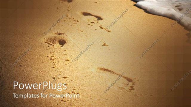  Presentation with sea - Footsteps showing in beach sand with sea wave approaching