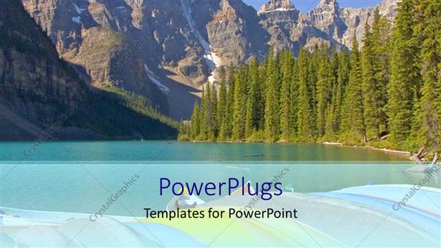  Presentation with pine trees - Forest of pine trees next to calm lake with mountains in background