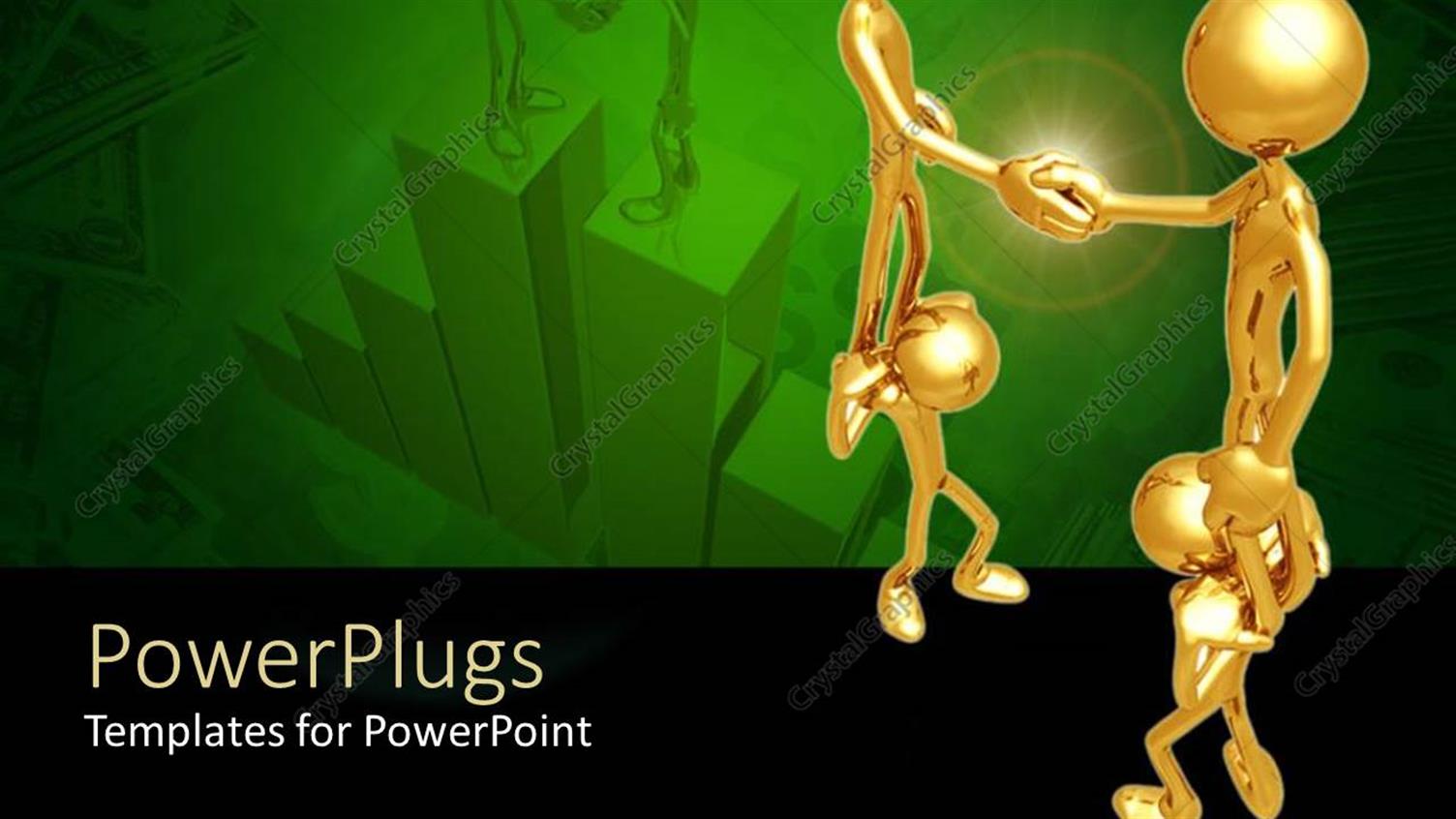 Featuring Four 3D Gold Colored Human Characters Shaking Hands