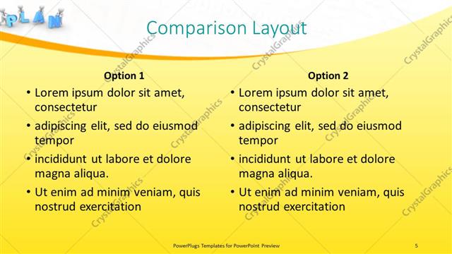 Comparison presentation slide layout