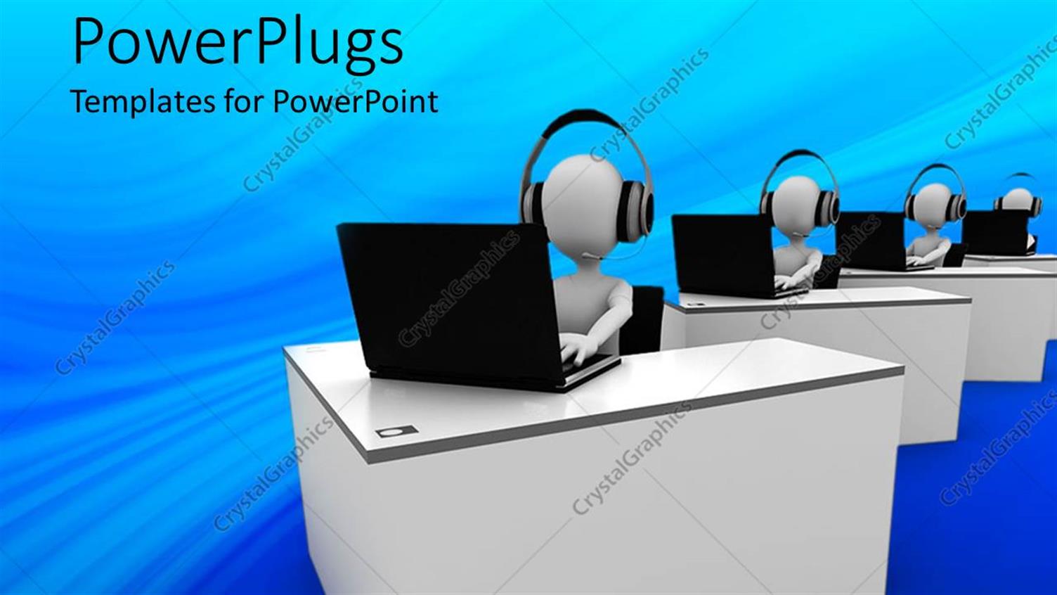 Featuring Four Animated White Human Figures with Headsets and Laptops