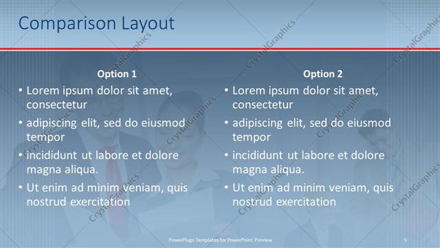 Comparison presentation slide layout