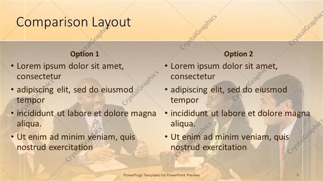 Comparison presentation slide layout