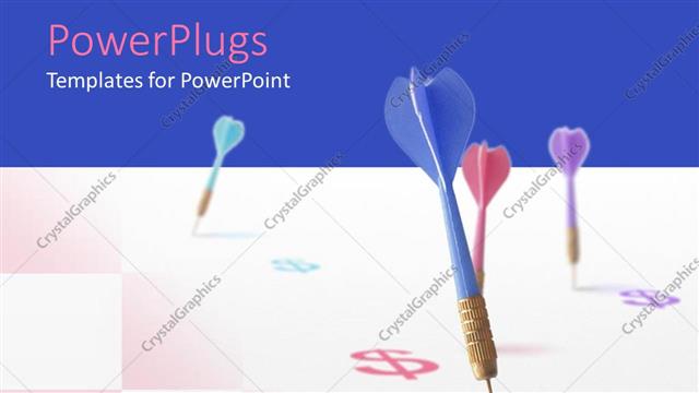  Presentation with dollar signs - Four colorful darts and four dollar signs on checkered background