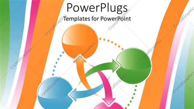  Presentation with spheres - Four colorful spheres with colorful arrows interconnecting them in white background