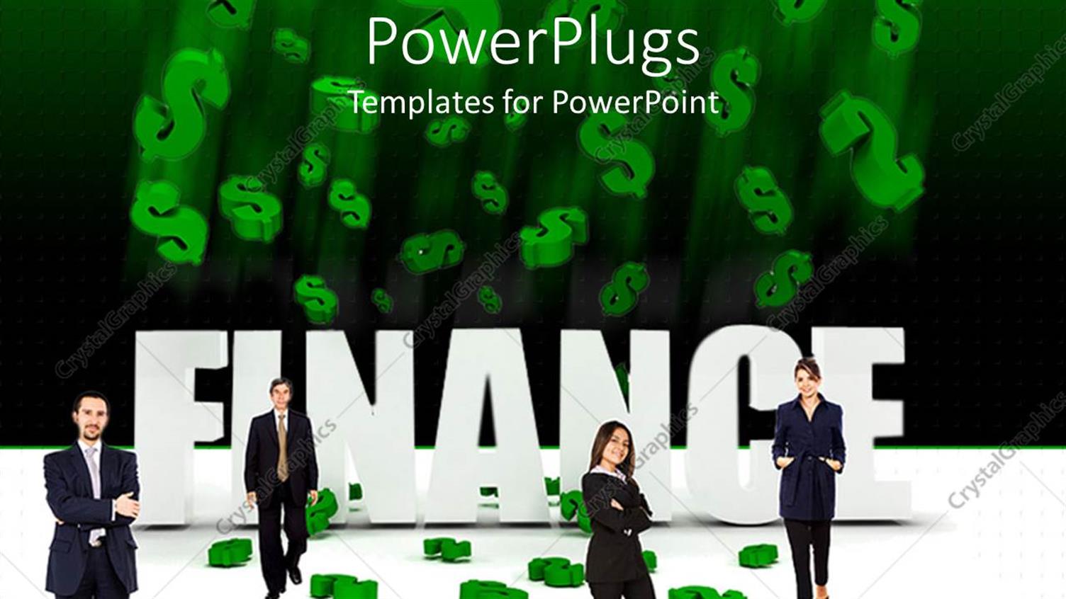 Featuring Four Cooperate Dressed Adults in Front of a Finance Text