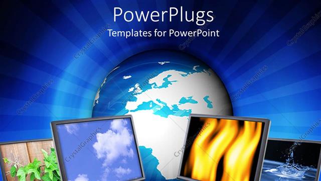  Presentation with desktop - Four desktop screens with blue earth globe in background