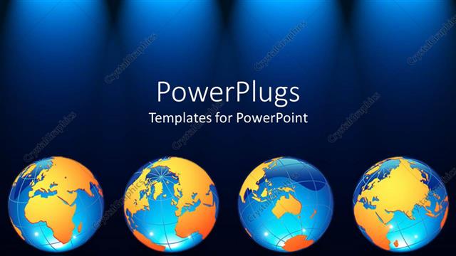  Presentation with stage lights - Four earth globes on a lit black background with stage lights