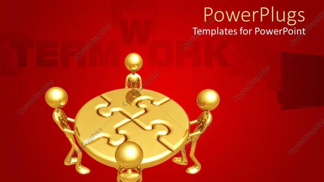  Presentation with perfect - Four gold colored human characters holding a round puzzle