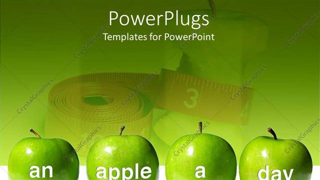  Presentation with green apple - Four green apples with words An Apple A Day in front of measuring tape