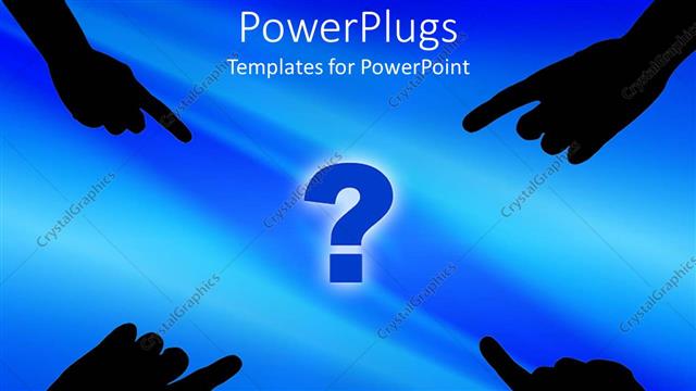  Presentation with corner - Four hands from each corner pointing to a blue question mark