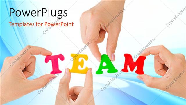 Presentation with holding hands - Four hands holding letters in TEAM against blue background