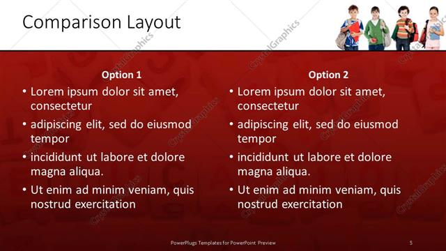 Comparison presentation slide layout