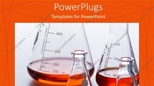  Presentation with beakers - Four lab beakers holding orange liquid over orange background