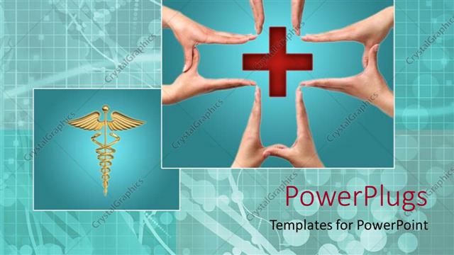  Presentation with medical cross - Four pairs of human hands forming a cross ign round a cross