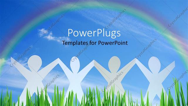  Presentation with rainbow - Four paper dolls standing in grass under rainbow