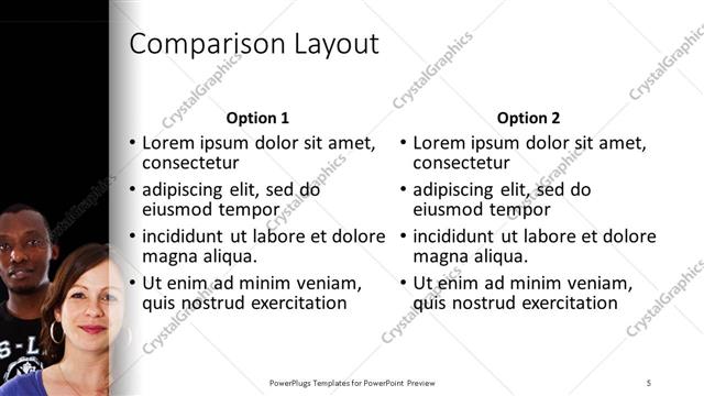 Comparison presentation slide layout