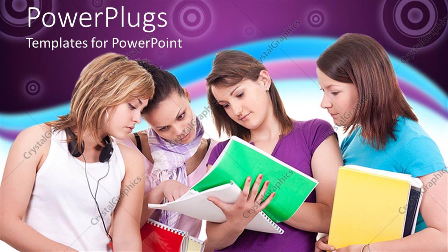 Featuring Four Pretty Adult Females Holding and Reading Colorful Books