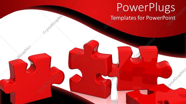  Presentation with red puzzle - Four red jigsaw puzzle pieces lay on white background?